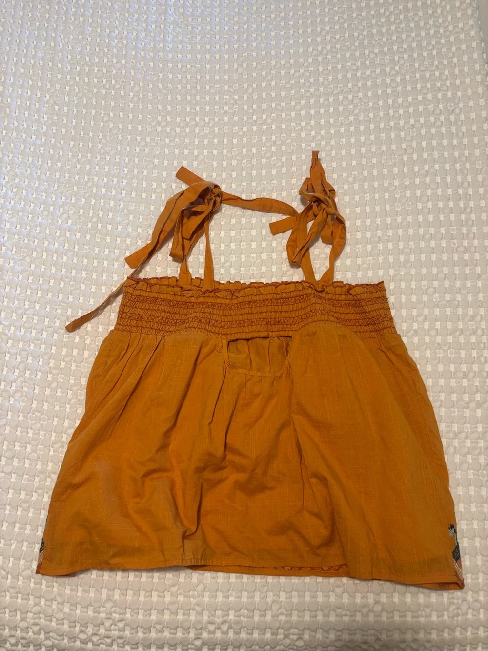 NWOT Anthropoligie Orange Embroidered Tie-Strap Tank Top